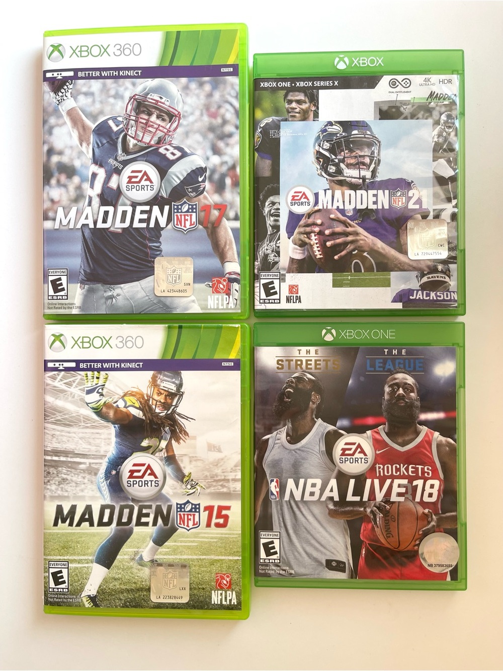 Xbox Football & Basketball Game Lot - Madde 15 17 21 & NBA Live 18 - 4 Games
